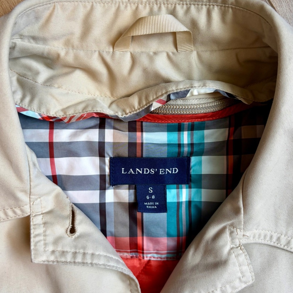 Lands End Small Womens Beige Trench Coat Removable Quilted Liner Plaid 6-8 - Picture 2 of 13
